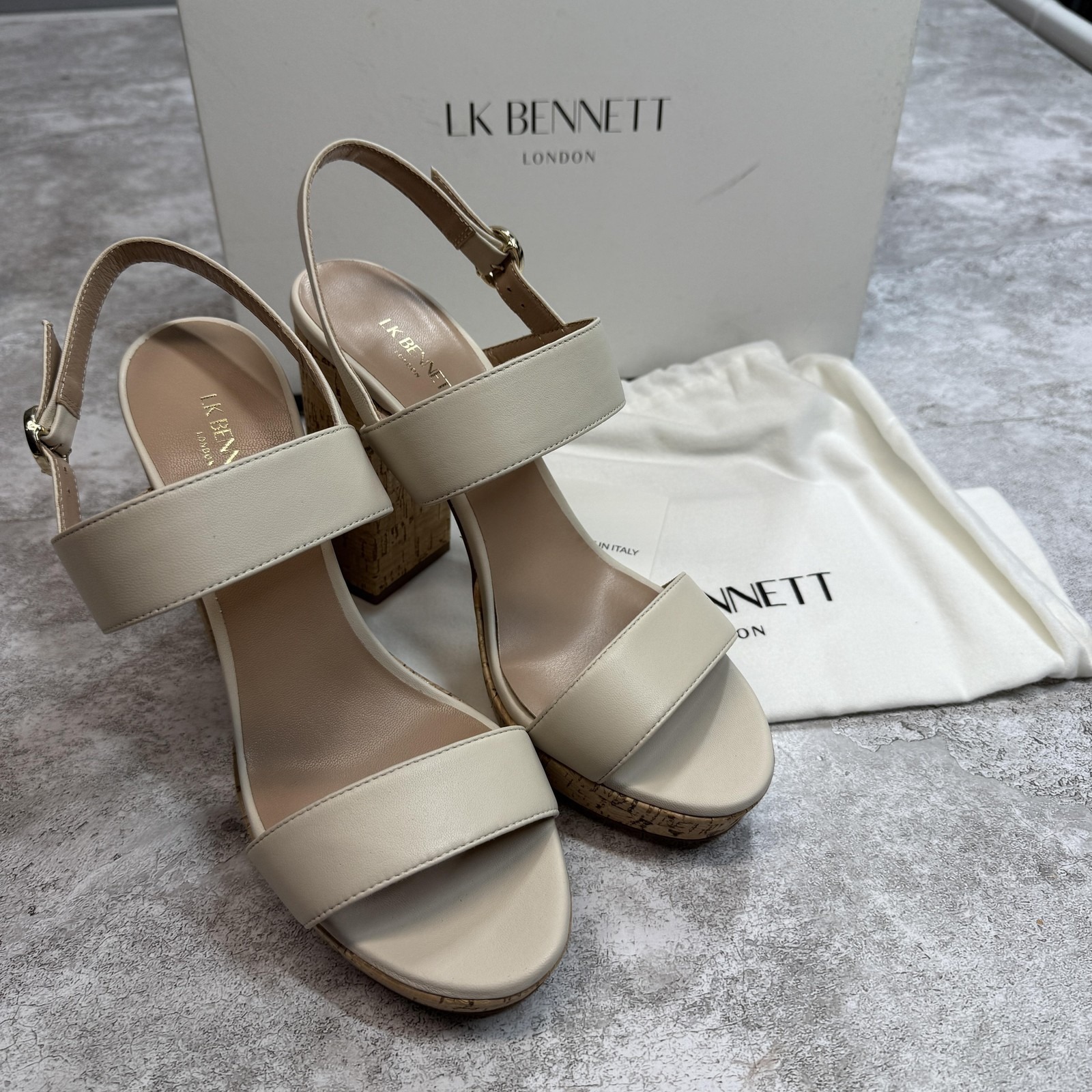 Lk Bennett Misty Sandals Womens Size 40 White Leather Slingback Made In Italy